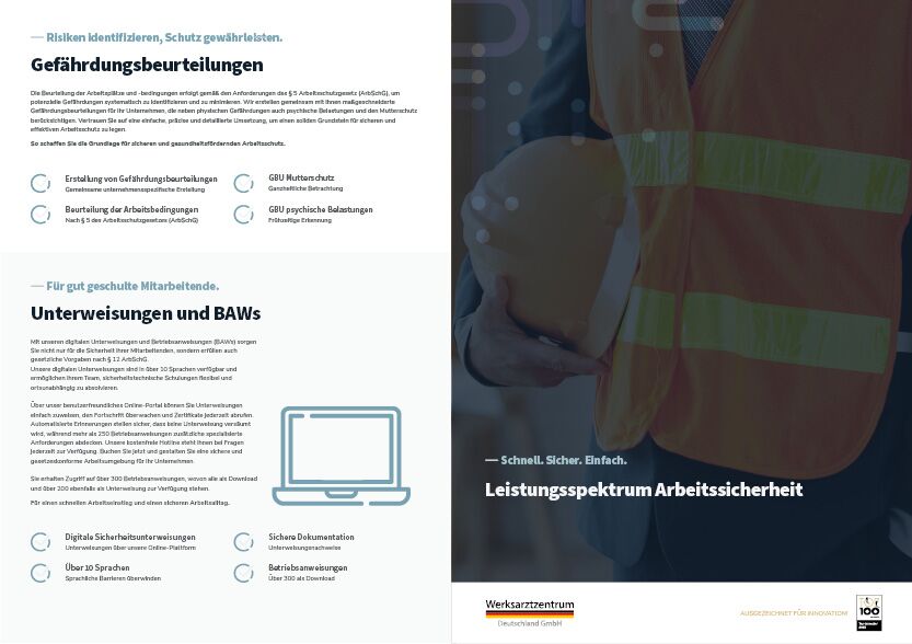 Flyer zur Übersicht der Einzelleistungen in der Arbeitssicherheit Flyer zur Übersicht der Einzelleistungen in der Arbeitssicherheit