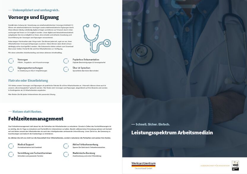 Leistungsübersicht Arbeitsmedizin Bild der angebotenen Einzelleistungen in der Arbeitsmedizin